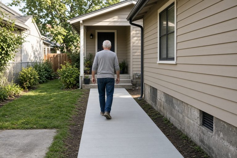 New walk on a cleared narrow lot after old concrete left — Concrete Removal Companies in Hobart