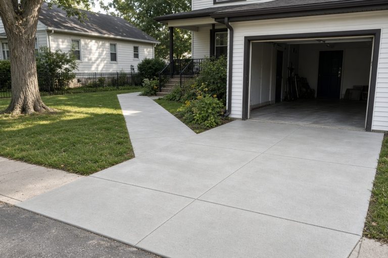 New concrete walk and apron after old slabs were hauled off — Concrete Removal Companies in Michigan City