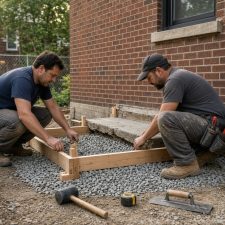Crew setting forms for a new bungalow stoop — Concrete Replacement Companies in Chicago