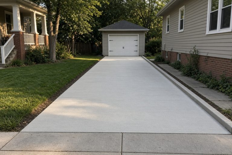 Finished broom-finish driveway at an older house — Concrete Replacement Companies in East Chicago