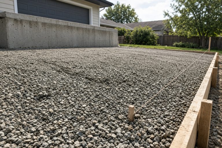 Gravel base graded before a new driveway pour — Concrete Replacement Companies in Griffith