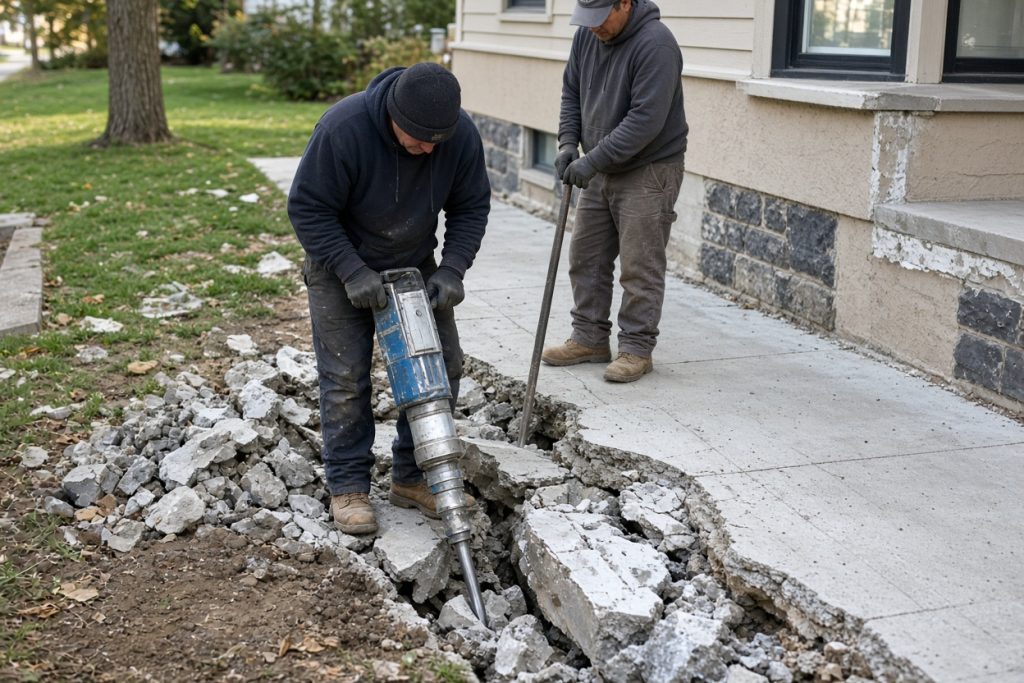 Crew breaking out a scaled concrete sidewalk — Concrete Replacement Companies in Michigan City