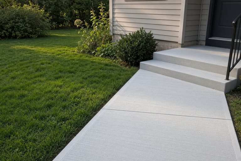 Fresh broom-finished walk and steps at a house — Concrete Replacement Companies in Michigan City