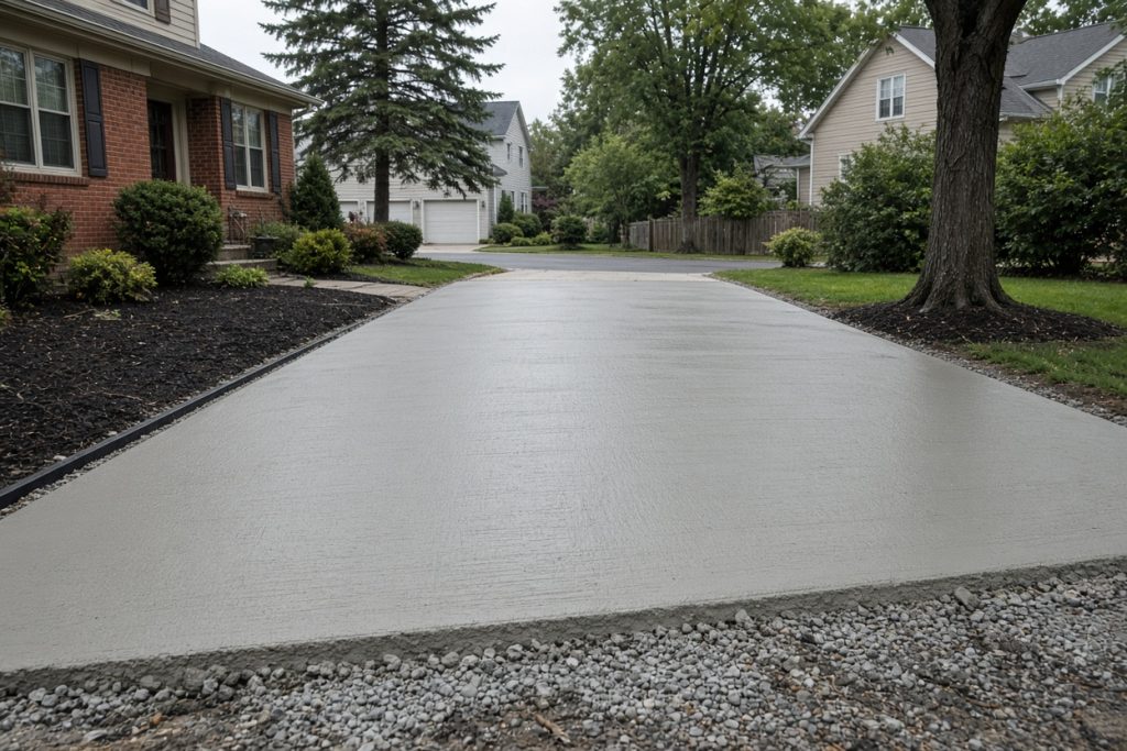 Fresh driveway pour screeded in a residential lot — Concrete Replacement in South Haven