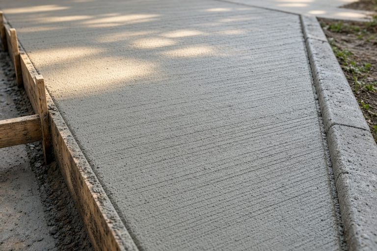 Fresh broom finish on a new sidewalk pour - Concrete Sidewalks in Crown Point