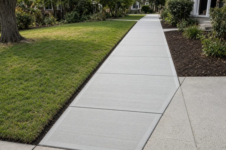 Straight new sidewalk with broom finish along a front yard — Concrete Sidewalks in Griffith