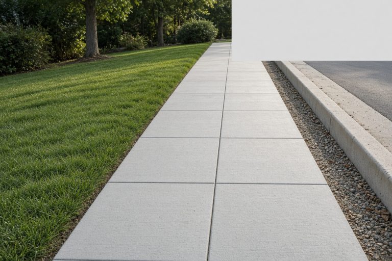 Even new sidewalk squares with flush joints beside a front lawn — Concrete Sidewalks in Merrillville