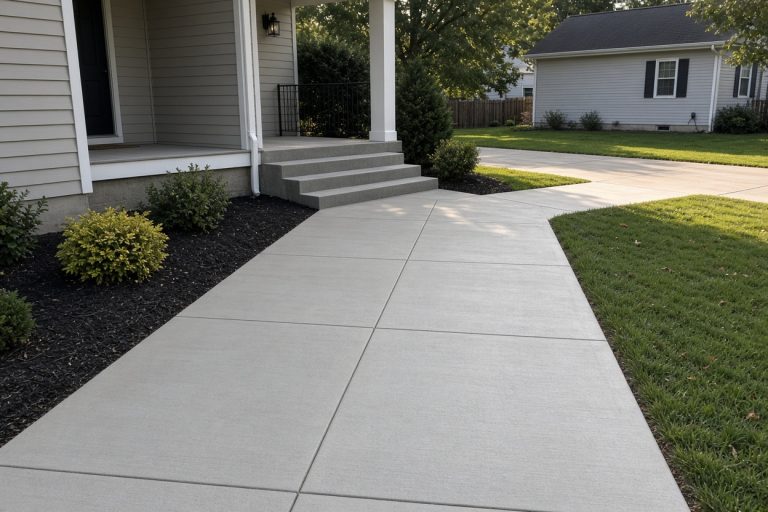 Level concrete front walk beside a porch step, Concrete Sidewalks in South Haven