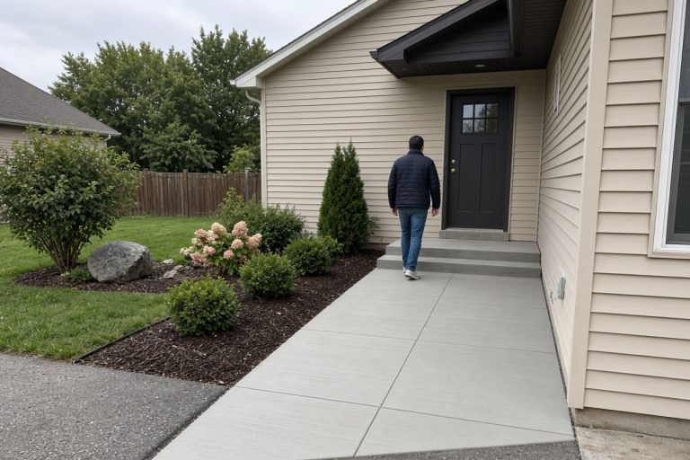 Finished front walk from a driveway to a door — Concrete Sidewalks in Wheeler