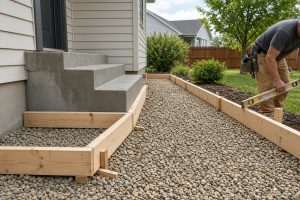 Forms and gravel base ready for a front walk pour — Concrete Sidewalks in Wheeler