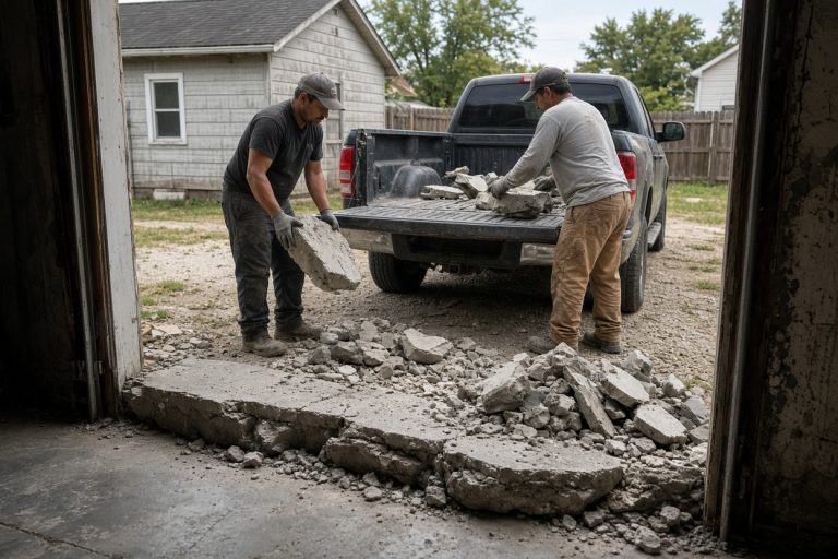 Crew loading broken garage concrete into a truck — Concrete Slabs in East Chicago