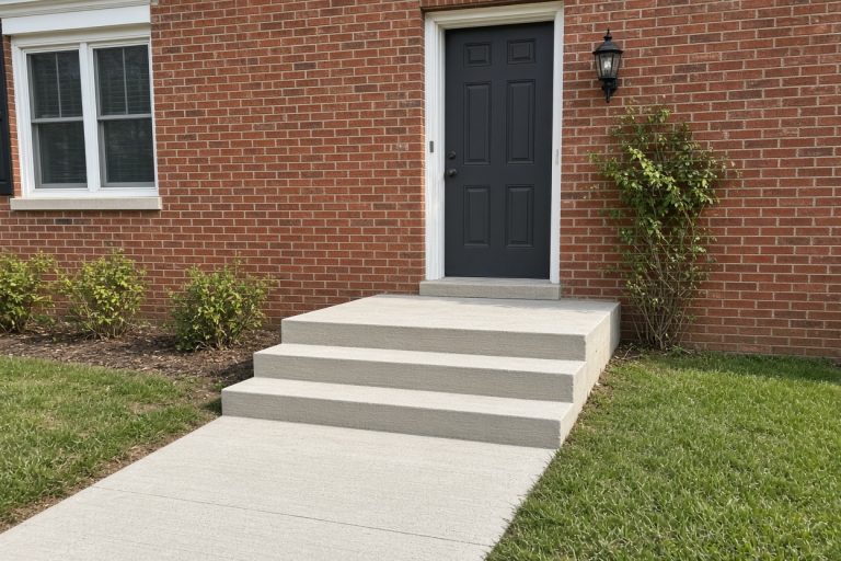 Finished front stoop with even treads at a brick house — Concrete Steps in Crown Point