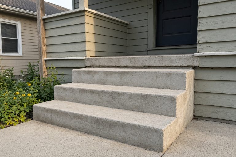 Finished concrete porch steps at a raised cottage — Concrete Steps in East Chicago