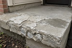 Scaled front step with a broken nosing and exposed stone — Concrete Steps in Griffith