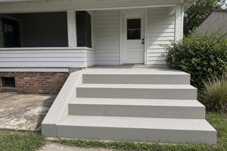 Finished broom-finish stoop and landing on an older bungalow, Concrete Steps in Hammond