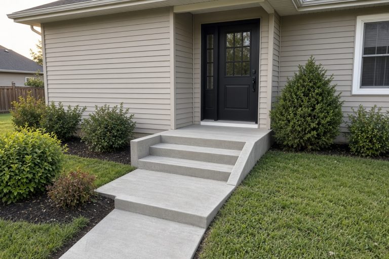New front stoop and steps on a ranch house — Concrete Steps in Highland