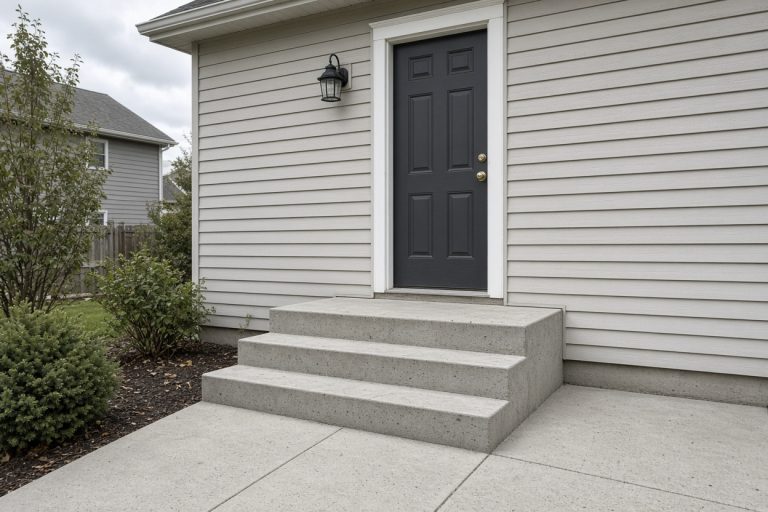 Finished front stoop with even treads tight to the house — Concrete Steps in Portage