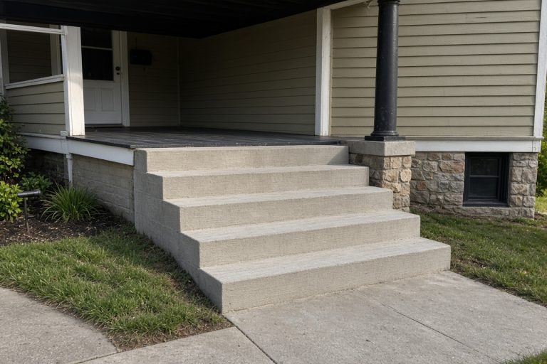 Finished concrete front steps flush with a porch — Concrete Steps in Valparaiso