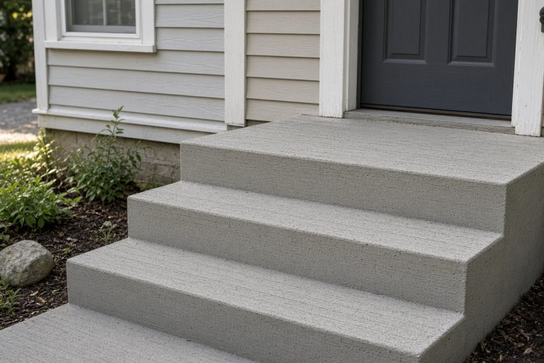New broom-finished concrete stoop and landing at a house door — Concrete Steps in Wheeler