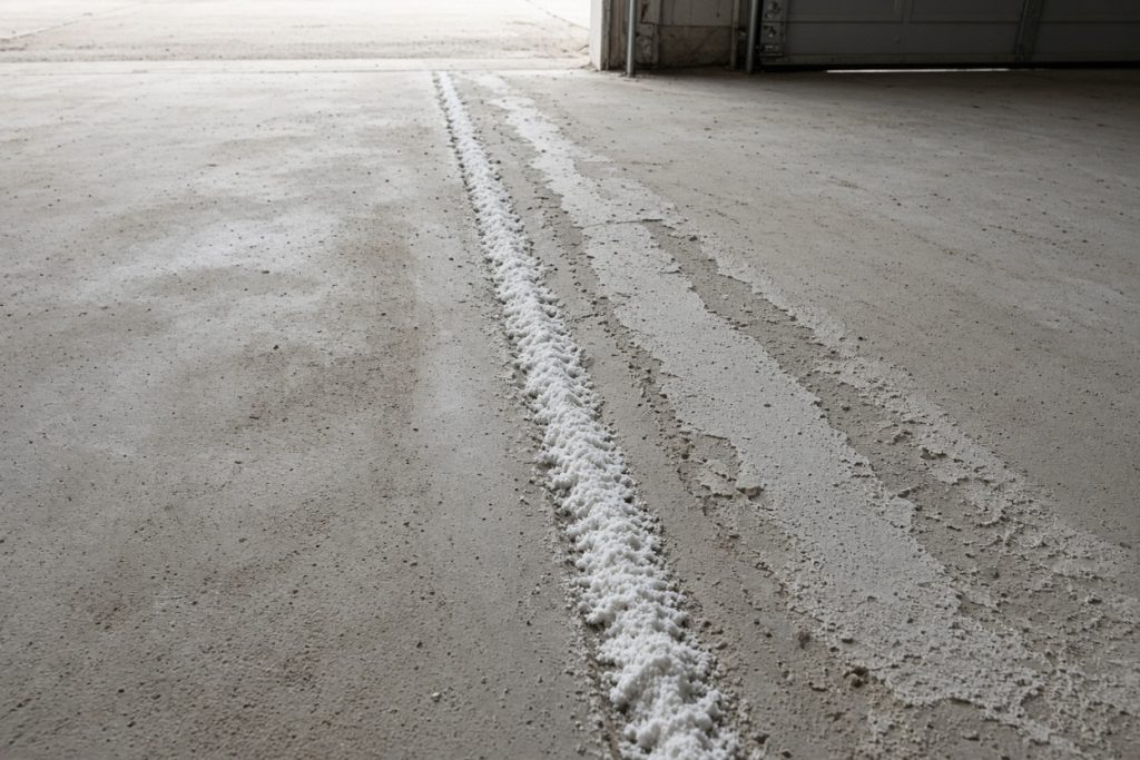 Salt crust and scaling on a bare garage slab — Epoxy Flooring in East Chicago