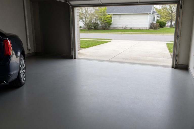 Finished epoxy coat on an attached garage floor — Epoxy Flooring in Highland