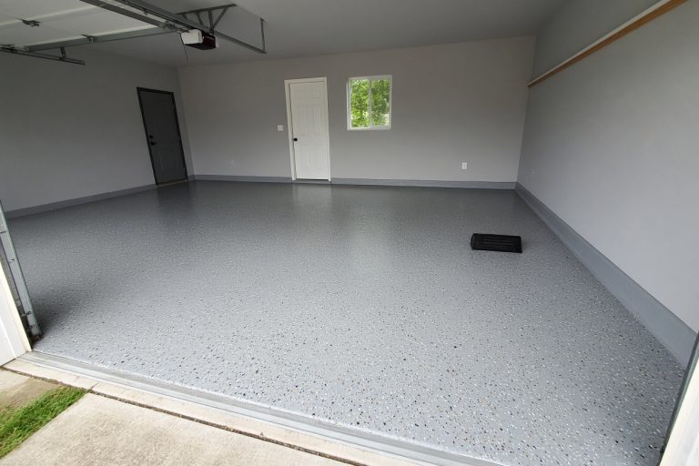 Finished gray flake epoxy garage floor — Epoxy Flooring in Schererville