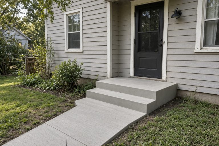 New concrete stoop and steps at an older house door — Concrete Demolition Companies in Hebron