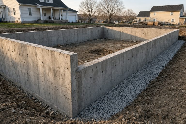 Finished foundation walls on a new house, forms stripped - Concrete Foundations in Hebron