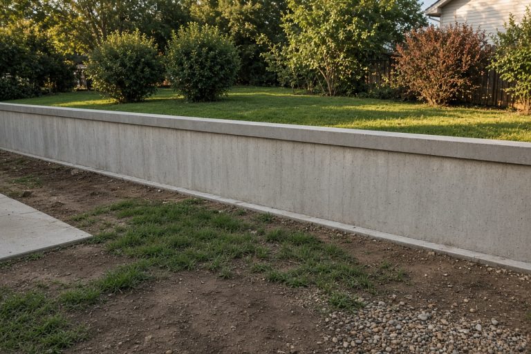 Finished low concrete wall holding a raised yard — Retaining Walls in Hebron