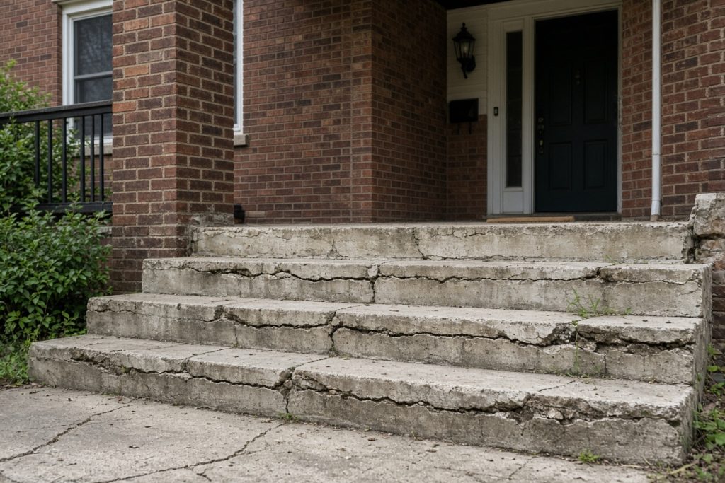 Cracked front stoop on an older brick house — Home Improvement in Chesterton