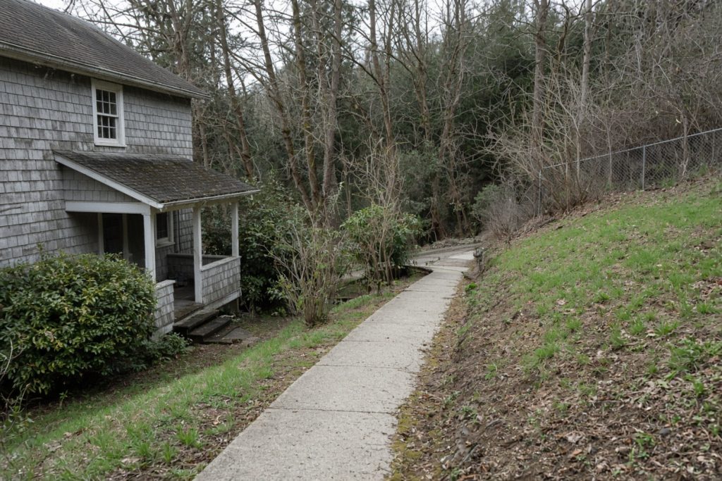 Sloped yard beside an older cottage with a concrete walk in place — Home Improvement in Ogden Dunes