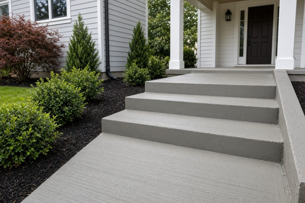 Newly poured broom-finished steps and walk at a house entry — Home Improvement in Porter