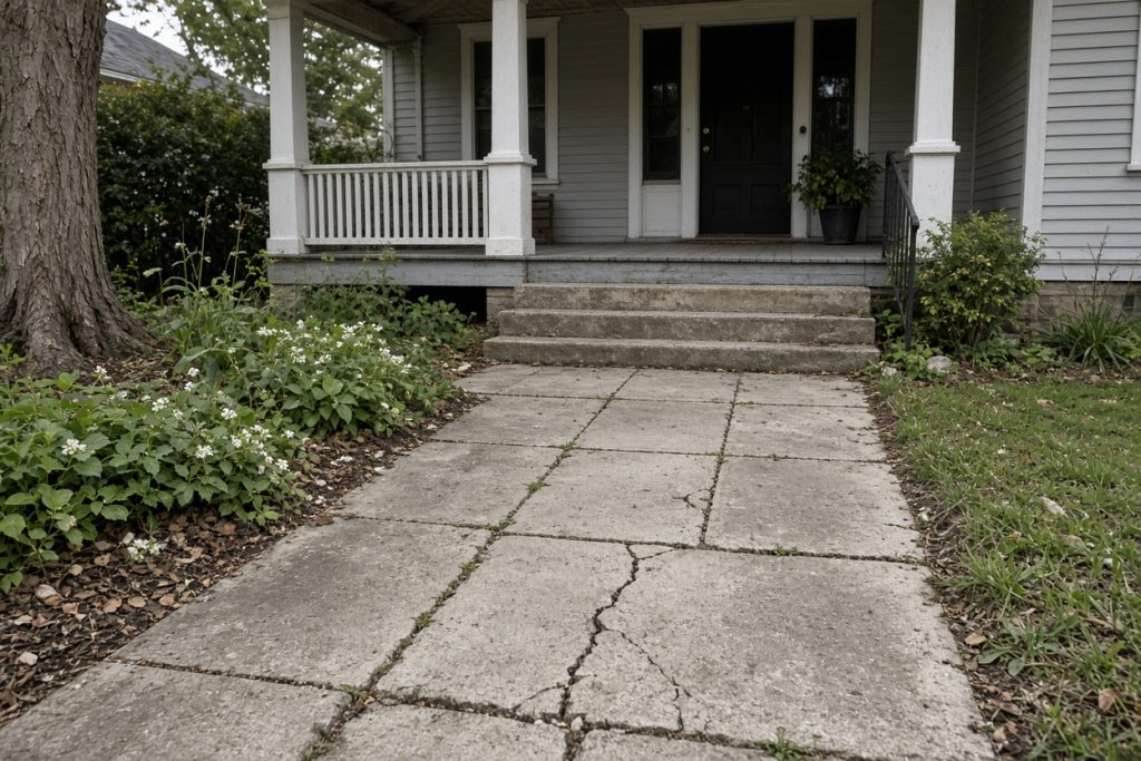Cracked walk to an older front porch with settled slabs — Home Improvement in Valparaiso