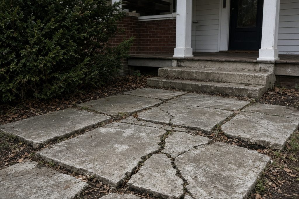 Cracked walk to an older front porch with settled slabs — Home Improvement in Valparaiso