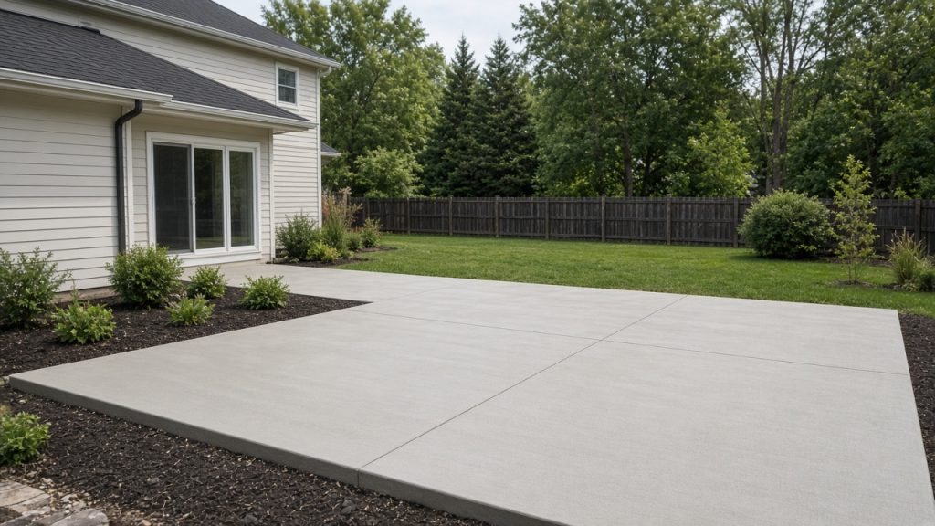 Wide backyard with a new concrete patio off the house — Home Improvement in Wheeler