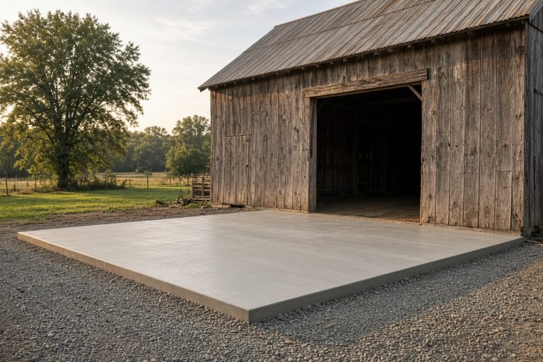 New shop pad poured where an old barn floor came out — Concrete Demolition Companies in Kouts