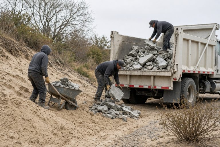 Crew loading broken concrete into a truck - Concrete Removal Companies in Ogden Dunes