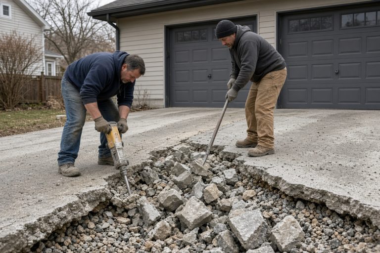 Crew breaking out a scaled concrete driveway — Concrete Driveways in Portage