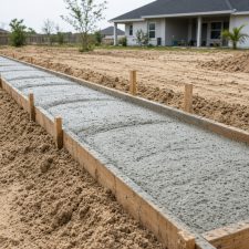 Fresh footing concrete filling forms on a sandy residential lot — Concrete Foundations in Porter