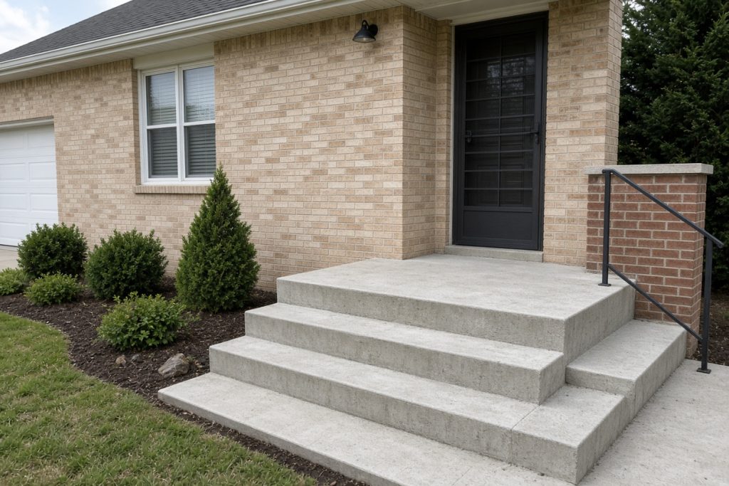 Front stoop settled away from a ranch home facade — Residential Concrete in Portage