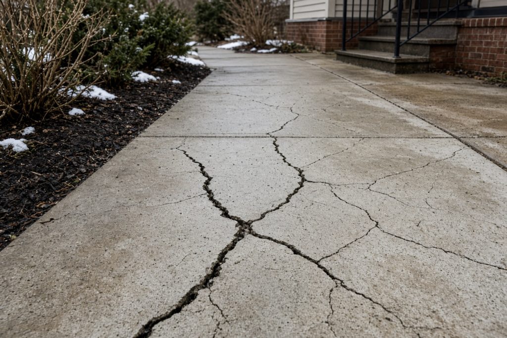 Cracked sidewalk slab at a front walk after snowmelt — Residential Concrete in Wheeler