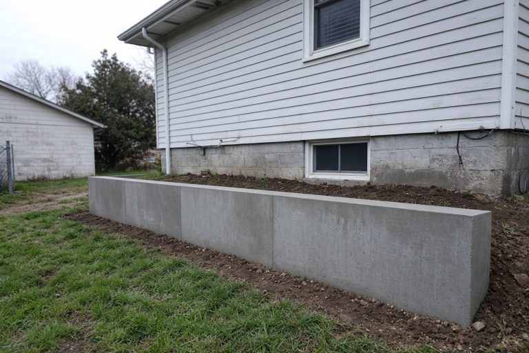 Finished short concrete wall holding yard soil off a foundation - Retaining Walls in East Chicago
