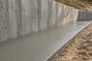 New service walk poured against a concrete retaining wall — Retaining Walls in Gary