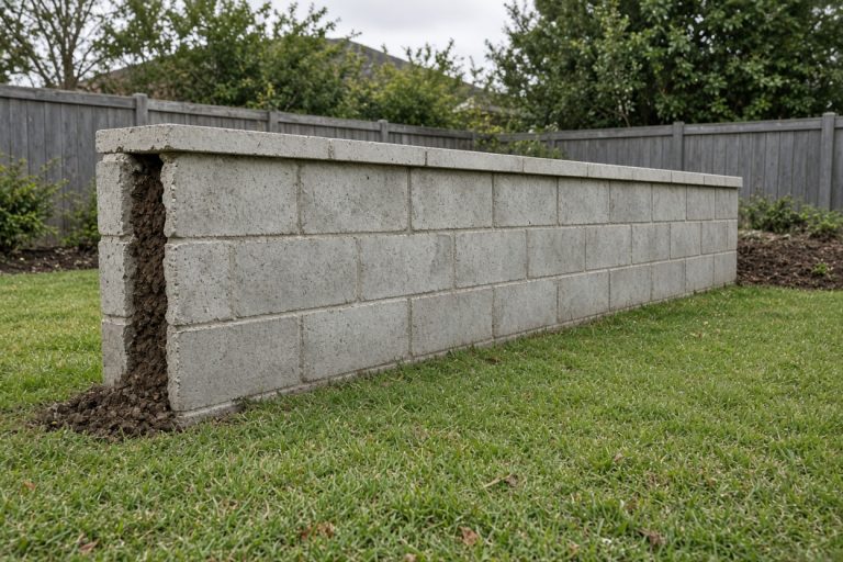Slightly leaned low garden wall in a backyard — Retaining Walls in Griffith