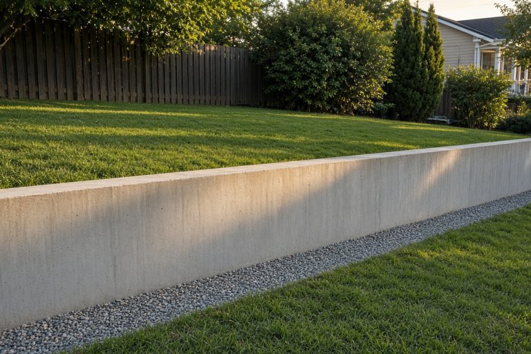 Level poured concrete yard wall with a dry gravel base and straight cap — Retaining Walls in Hobart
