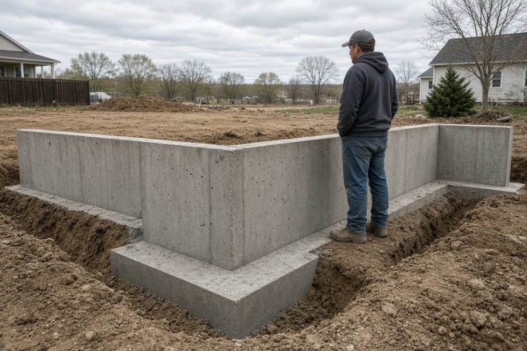 Finished foundation wall with footing exposed at grade — Concrete Foundations in South Haven