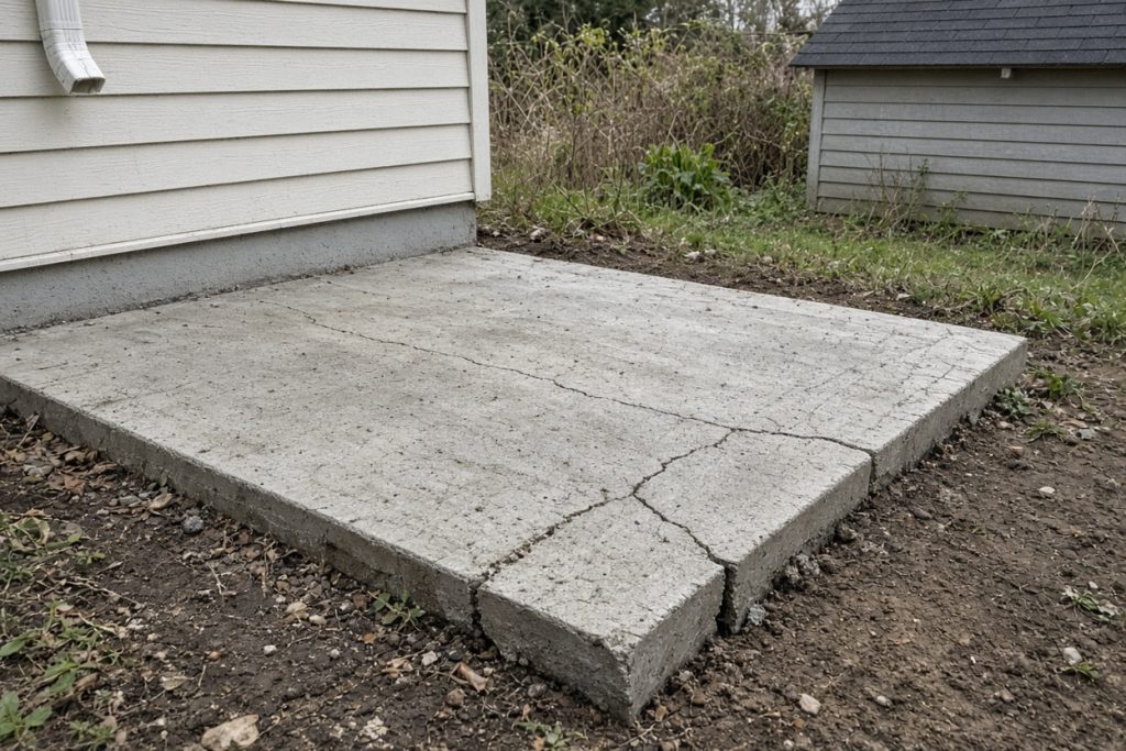 Cracked thin utility slab with a dropped corner — Concrete Slabs in South Haven
