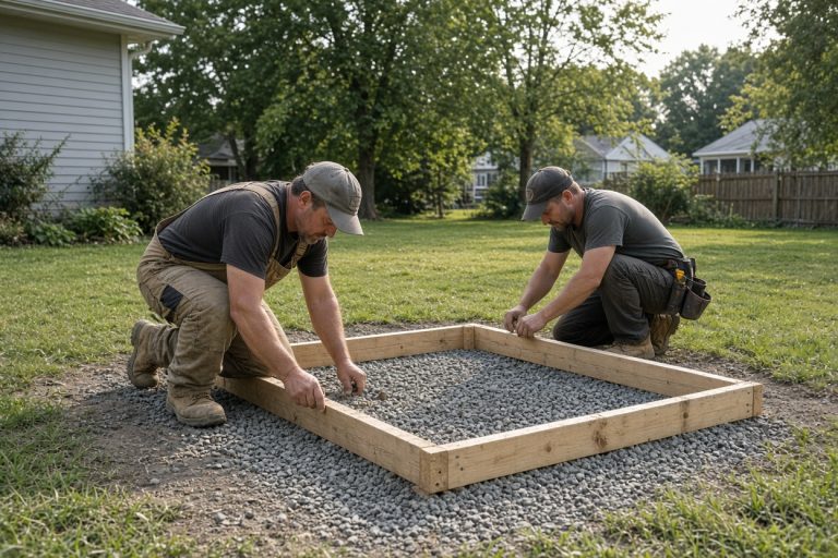 Crew setting forms for a small equipment pad — Concrete Slabs in South Haven