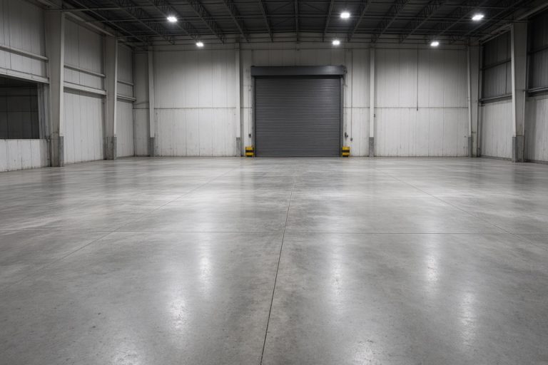 Finished warehouse slab with clean joints and a dock door — Warehouse Concrete Floors in Dolton