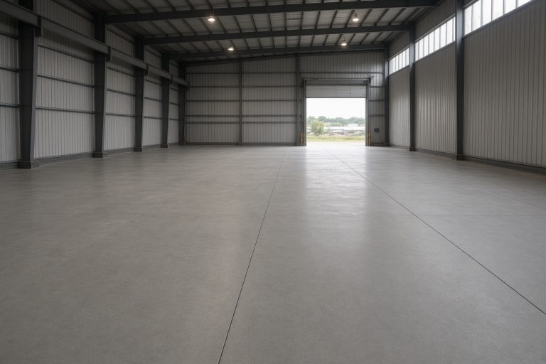 Finished flat warehouse slab with clean saw-cut joints — Warehouse Concrete Floors in Lansing